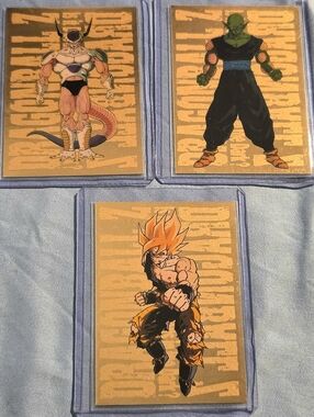 Vintage 1999 Dragon Ball Z Gold Foil Trading Cards – Goku, Frieza, Piccolo (3)